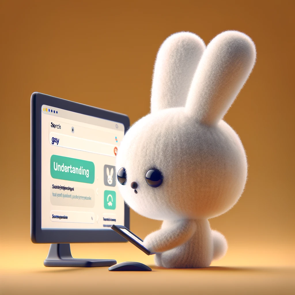 cotton-made bun character using a computer to research and understand what it means to be gay